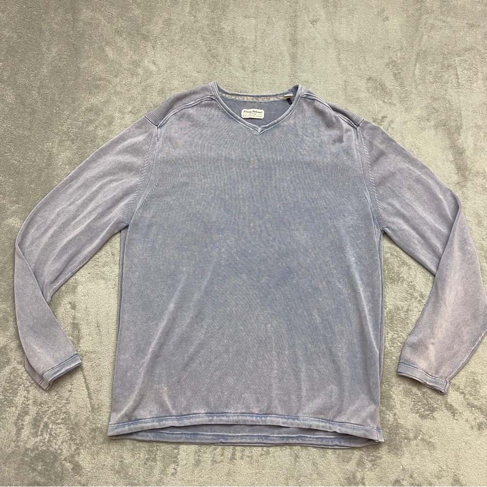 Tommy Bahama Sweater Blue V-Neck Cotton Pullover Men Size XL Faded Wash Knit